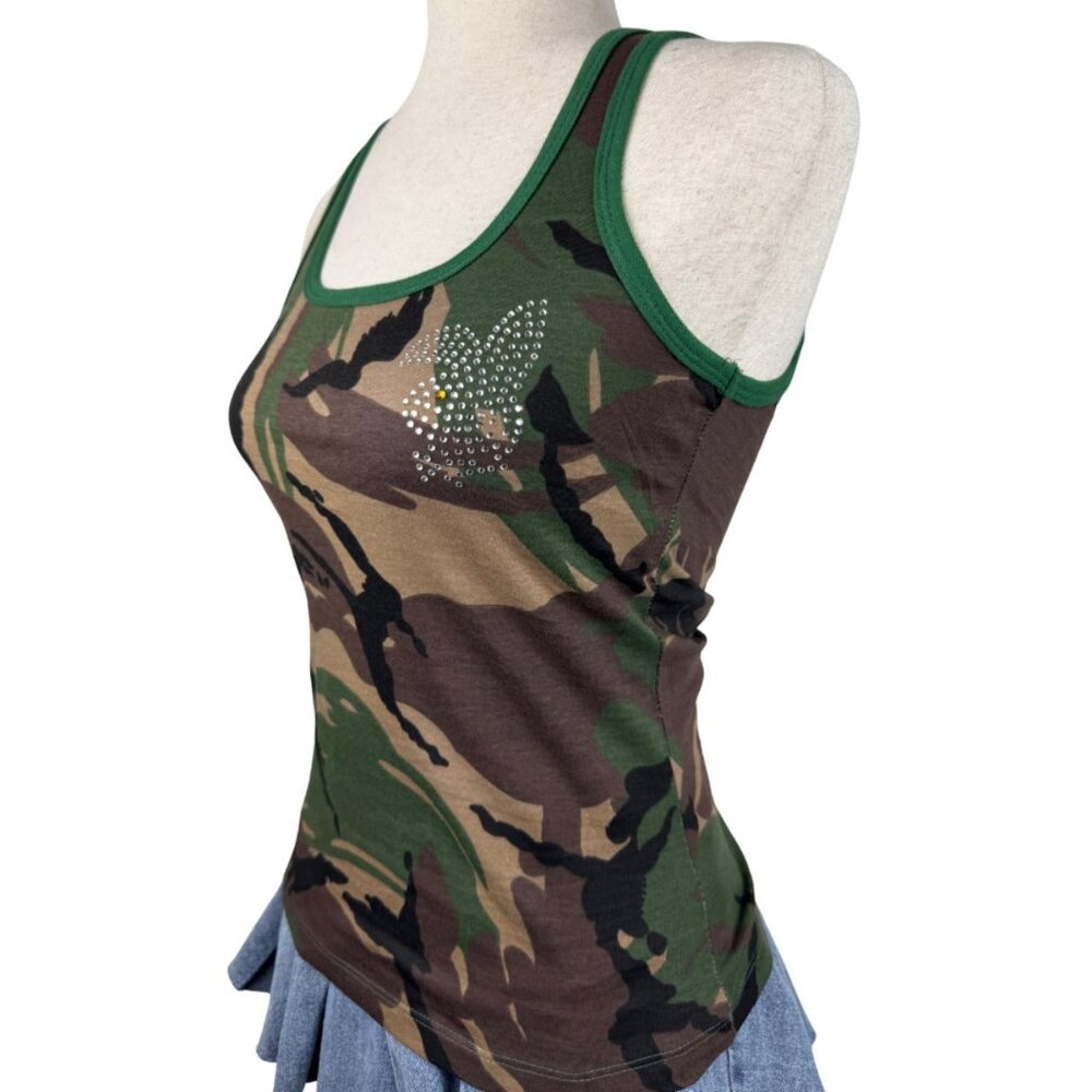 Camo Rhinestone Rabbit Graphic Tank Top Size Large